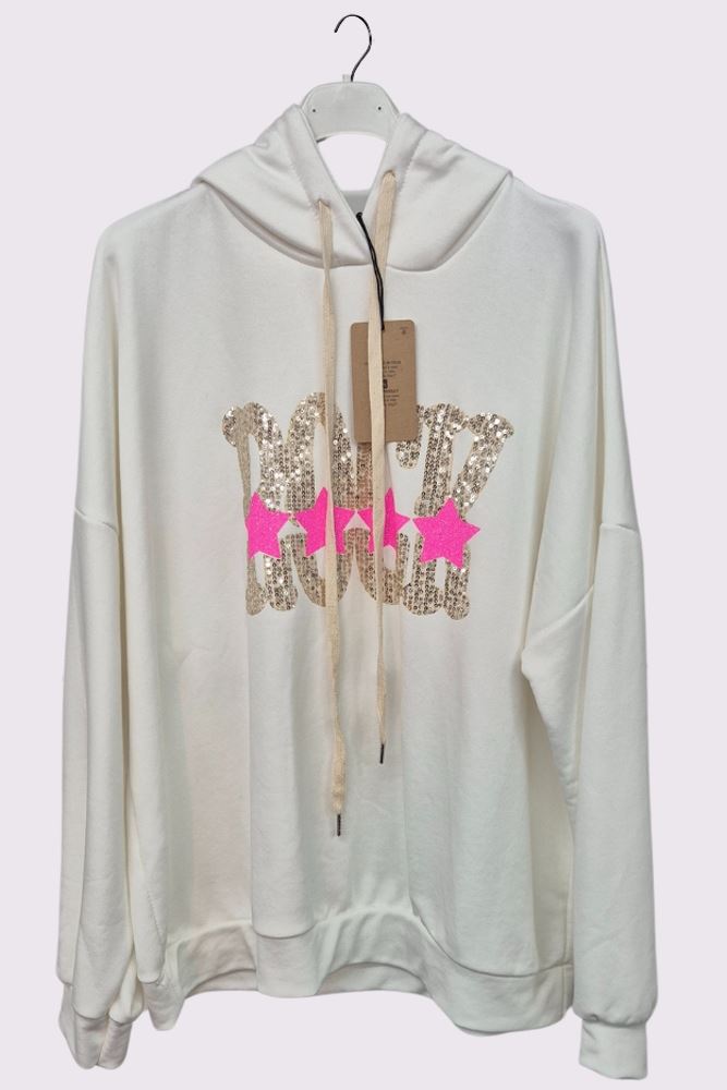 Sequin Rock Star Motif Oversized Hoodstring Cotton Hoodie