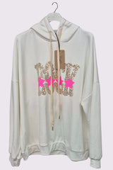 Sequin Star Pattern Oversized Hoodstring Cotton Hoodie