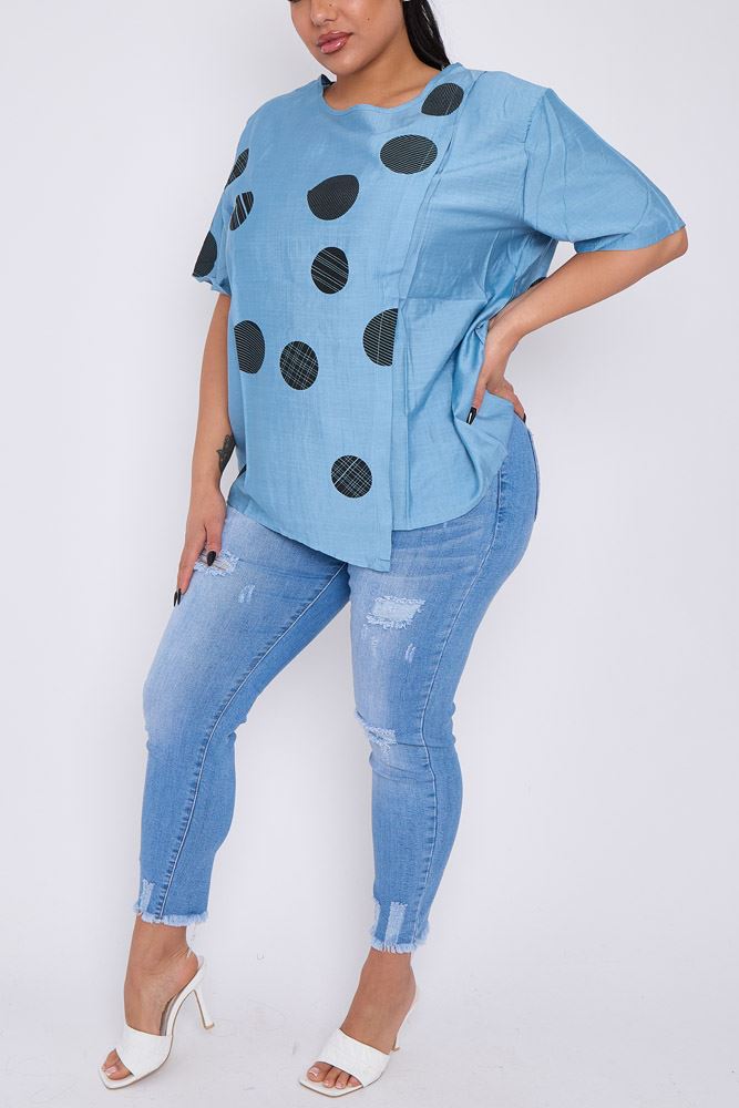 Polka Dot Print Slit Cotton Top