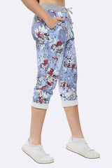 Cotton Floral Print Foldover Hem Trouser