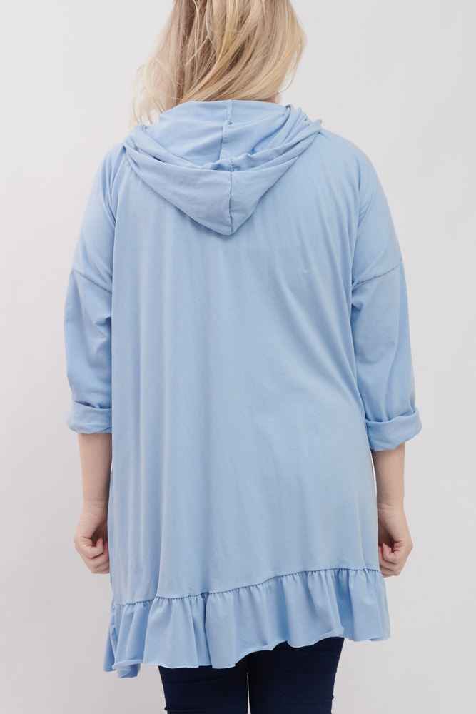 Plain Frill Hem Cotton Hoody