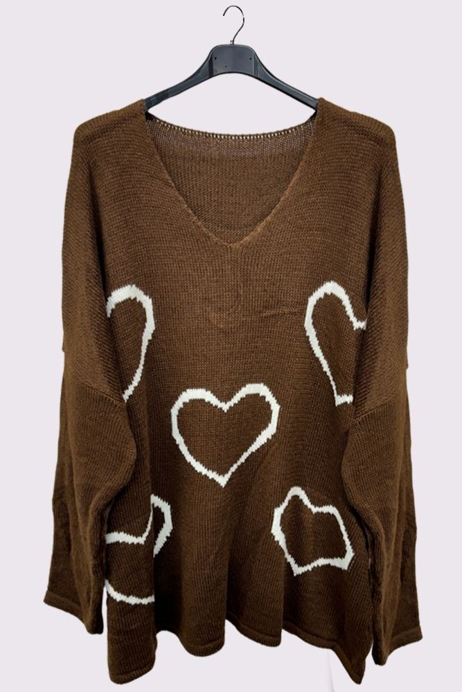 Heart Cluster Pattern Knitted Oversized Jumper