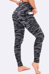 Grey Camouflage Print Gym Pocket Leggings