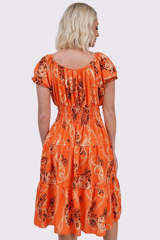 Baroque Chain Print Front Button Dress