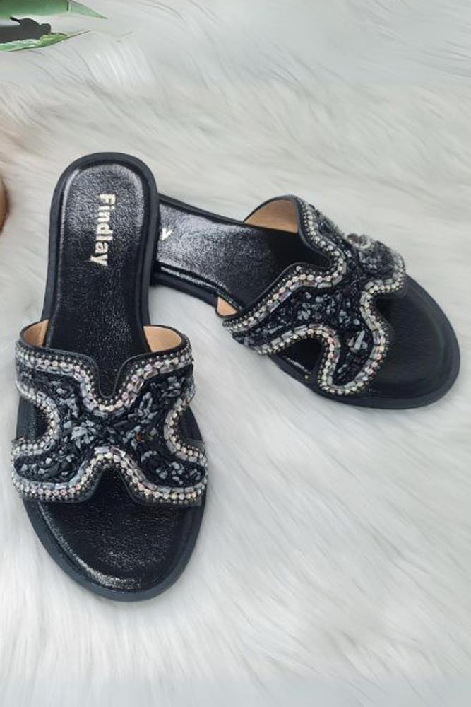 Sparkly Cut Out Strap Flat Slider