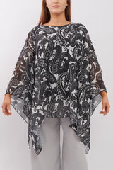 Paisley Print Asymmetric Hem Poncho