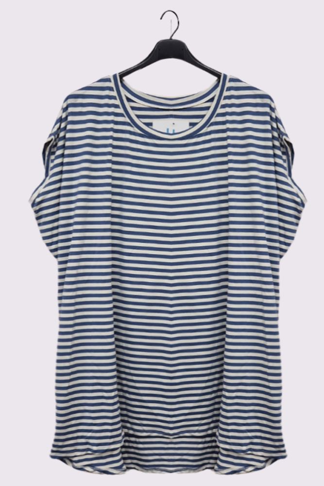 Stripe Print Oversized High Low Hem Long Top