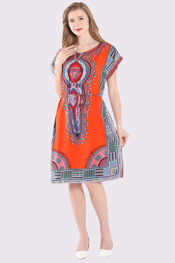 Tribal Print Belted Cotton Kaftan