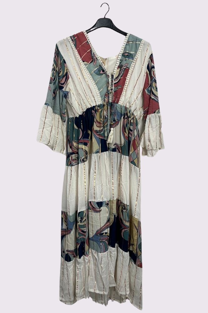 Vintage Coloured Patch Print Bohemian Maxi Style Dress