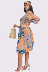 Geometric Print Shirred Dress