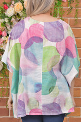 Rainbow Circle Print Linen Top