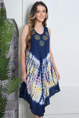 Flower Imprint Rayon Umbrella Dress