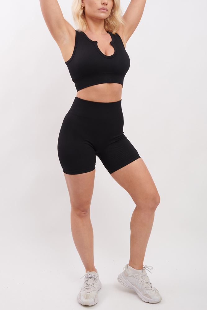 Plain Seamless Ribbed Gym Wear Shorts