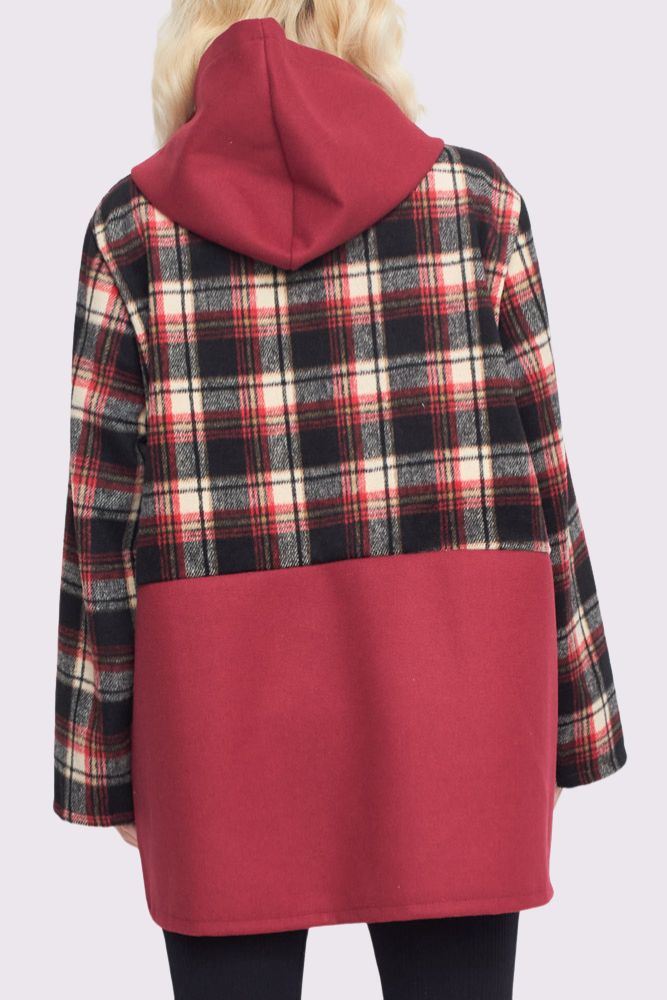 Plaid Pattern Pockets Hooded Jacket