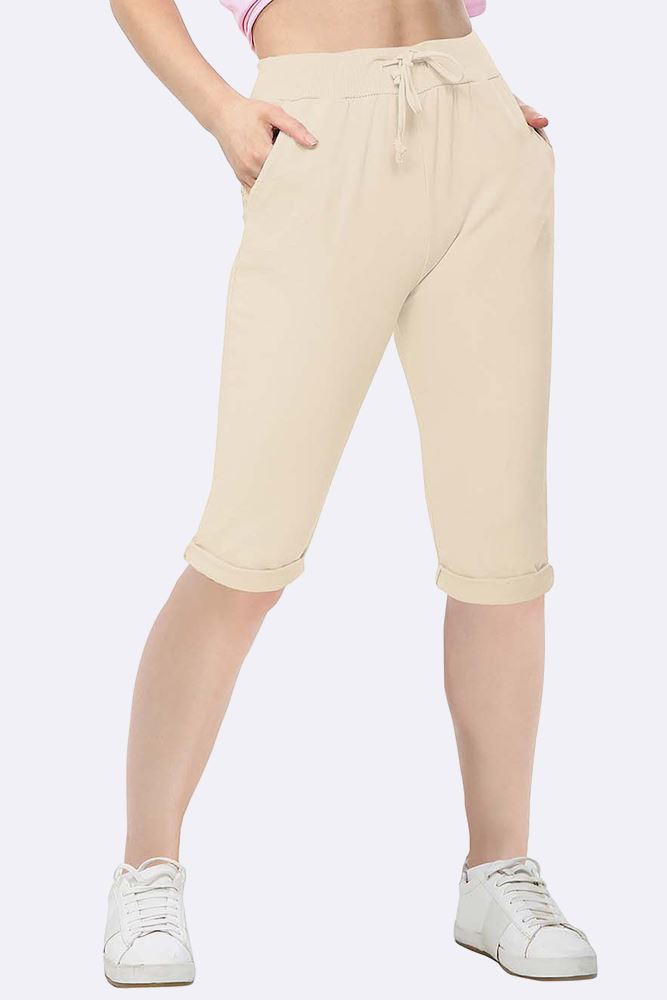 Plain Drawstring 3/4 Length Pocket Trousers