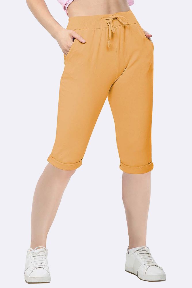 Plain Drawstring 3/4 Length Pocket Trousers