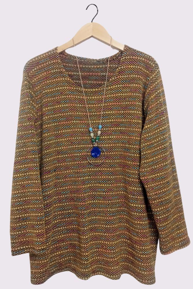 Multi Stripe Necklace Tunic Top