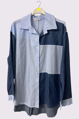 Stripe Print Denim Patch Cotton Shirt