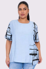 Abstract Check Print Pocket Cotton Top