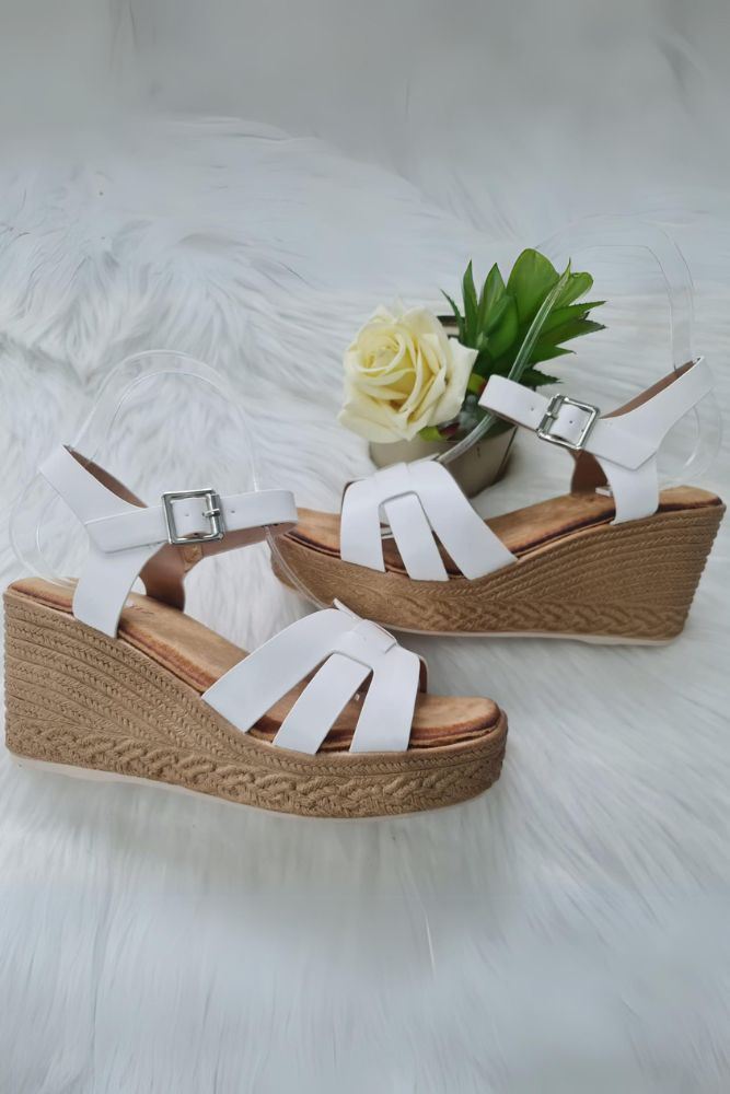 Thread Fastening Wedge Heel Ankle Buckle Strap Sandal