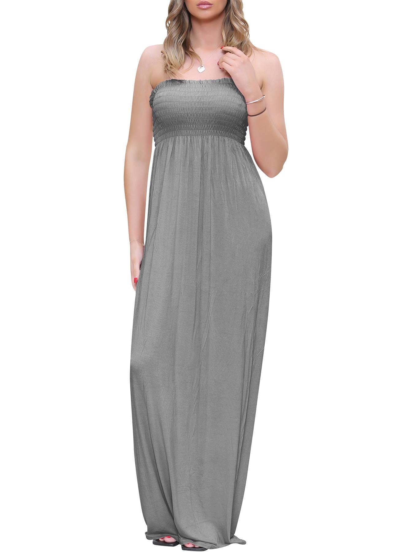 Plain Strapless Sheering Maxi Dress