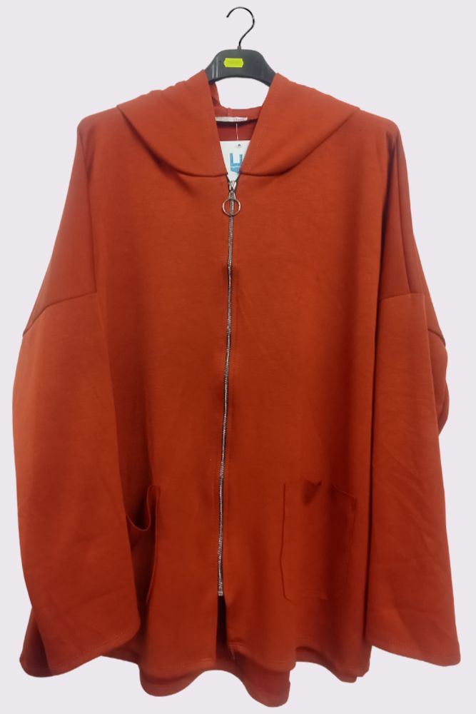 Oversized Zip Closure Dip Hem Hooded Jacket