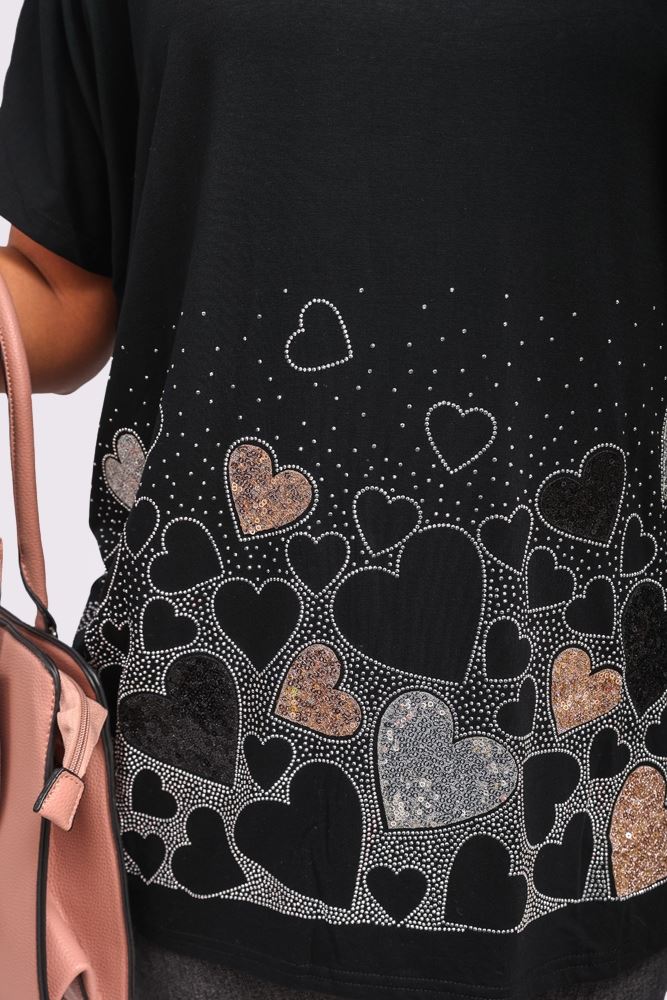 Sequin Diamante Heart Pattern Top