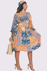 Geometric Print Shirred Dress