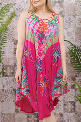 Palm Print Flared Umbrella Dress