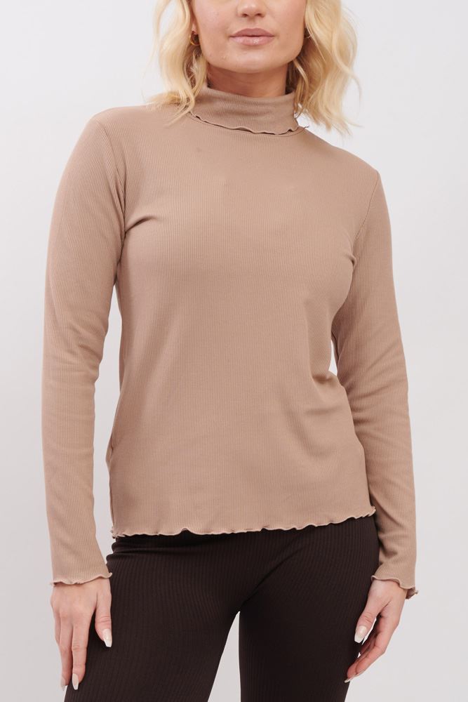 Plain Ribbed Roll Neck Top