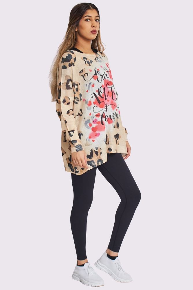 Our Love Is Forever Quote Heart Print Knit Style Oversized Top