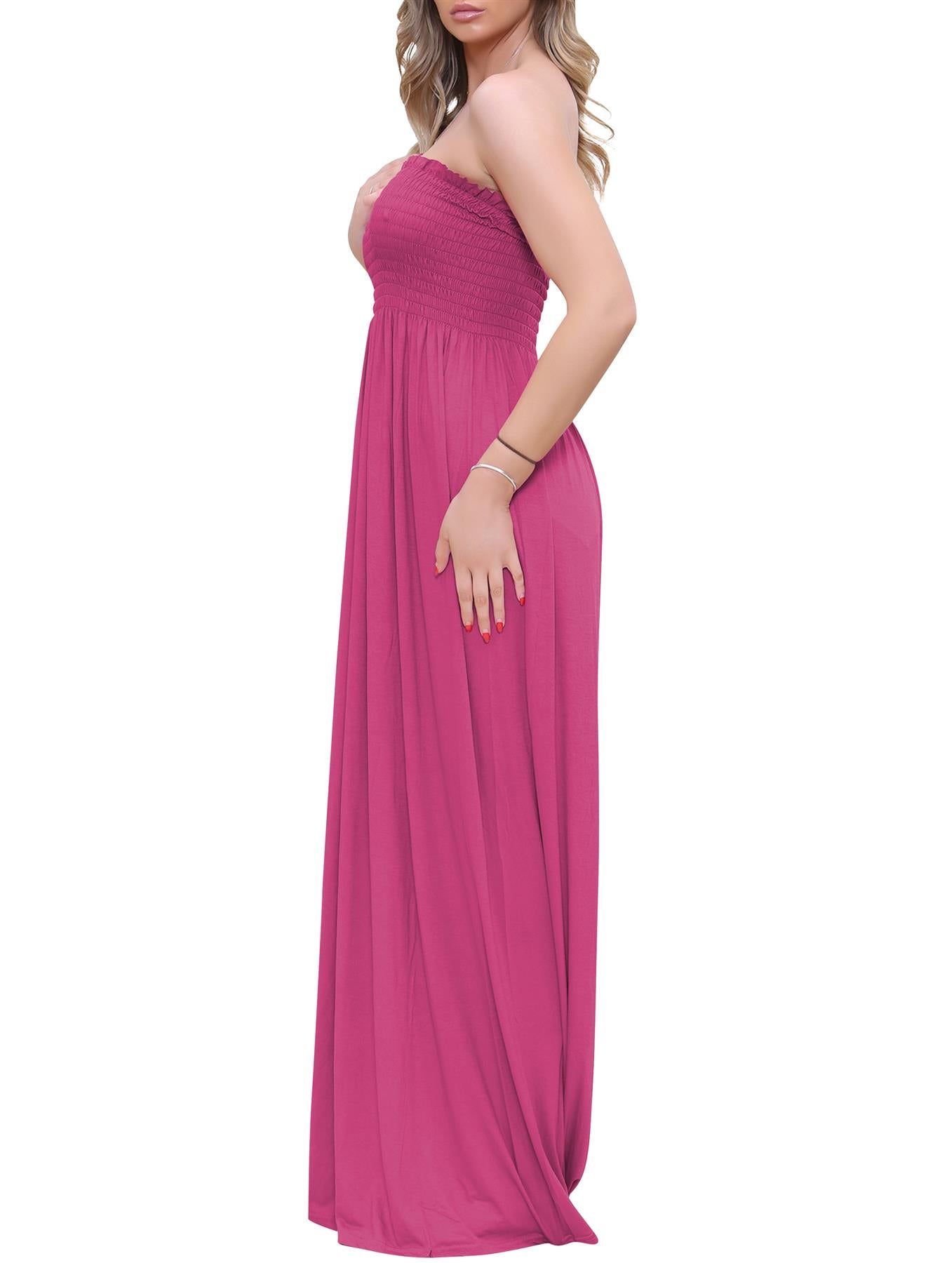 Plain Strapless Sheering Maxi Dress