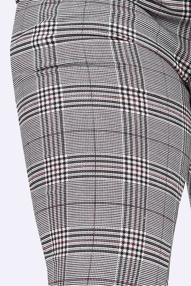 Cotton Check Print Drawstring Foldover Hem Trouser