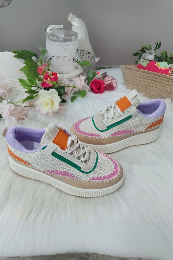 Colorful Thread Lace Up Sneakers