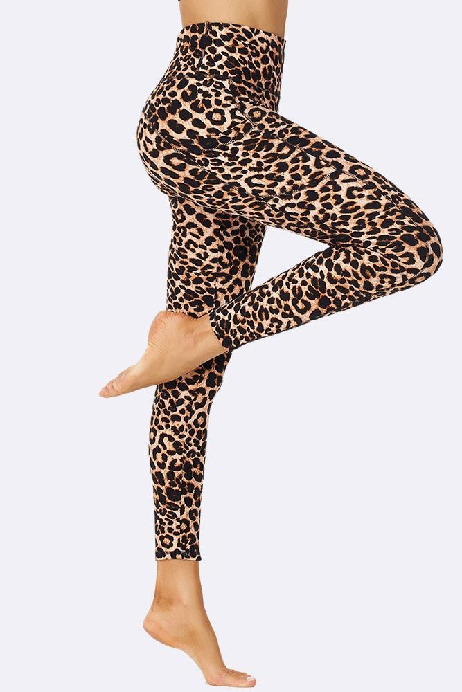 Brown Leopard Print Gym Pocket Leggings