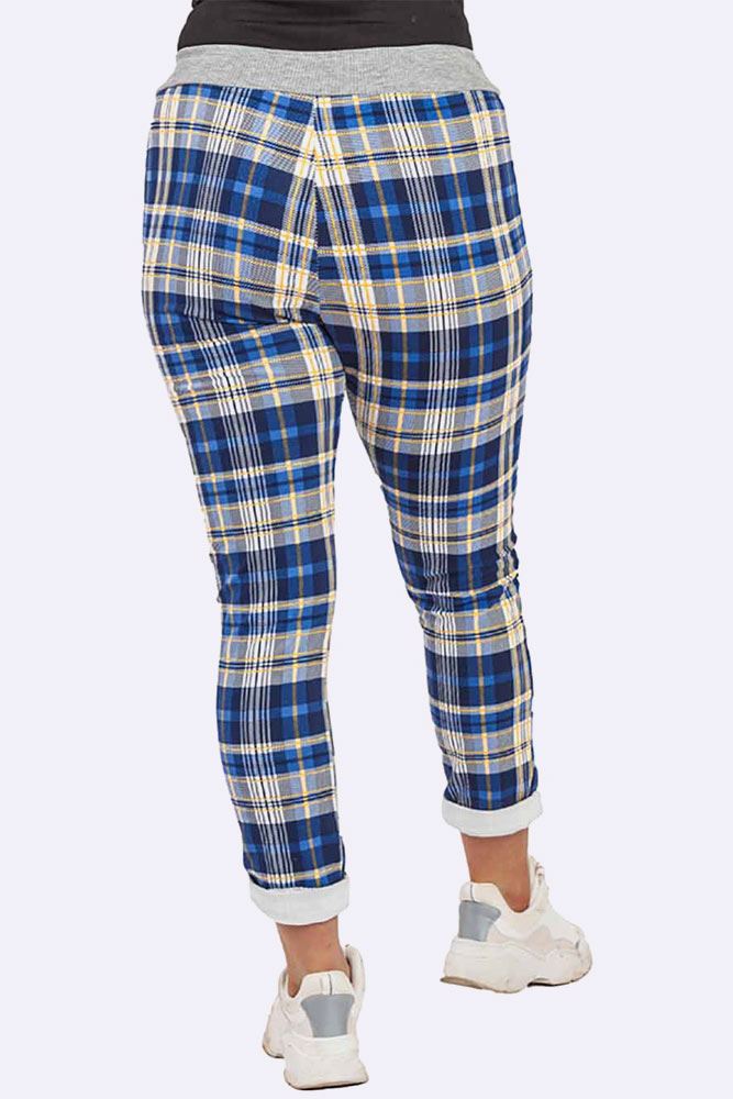 Cotton Tartan Print Foldover Hem Trouser