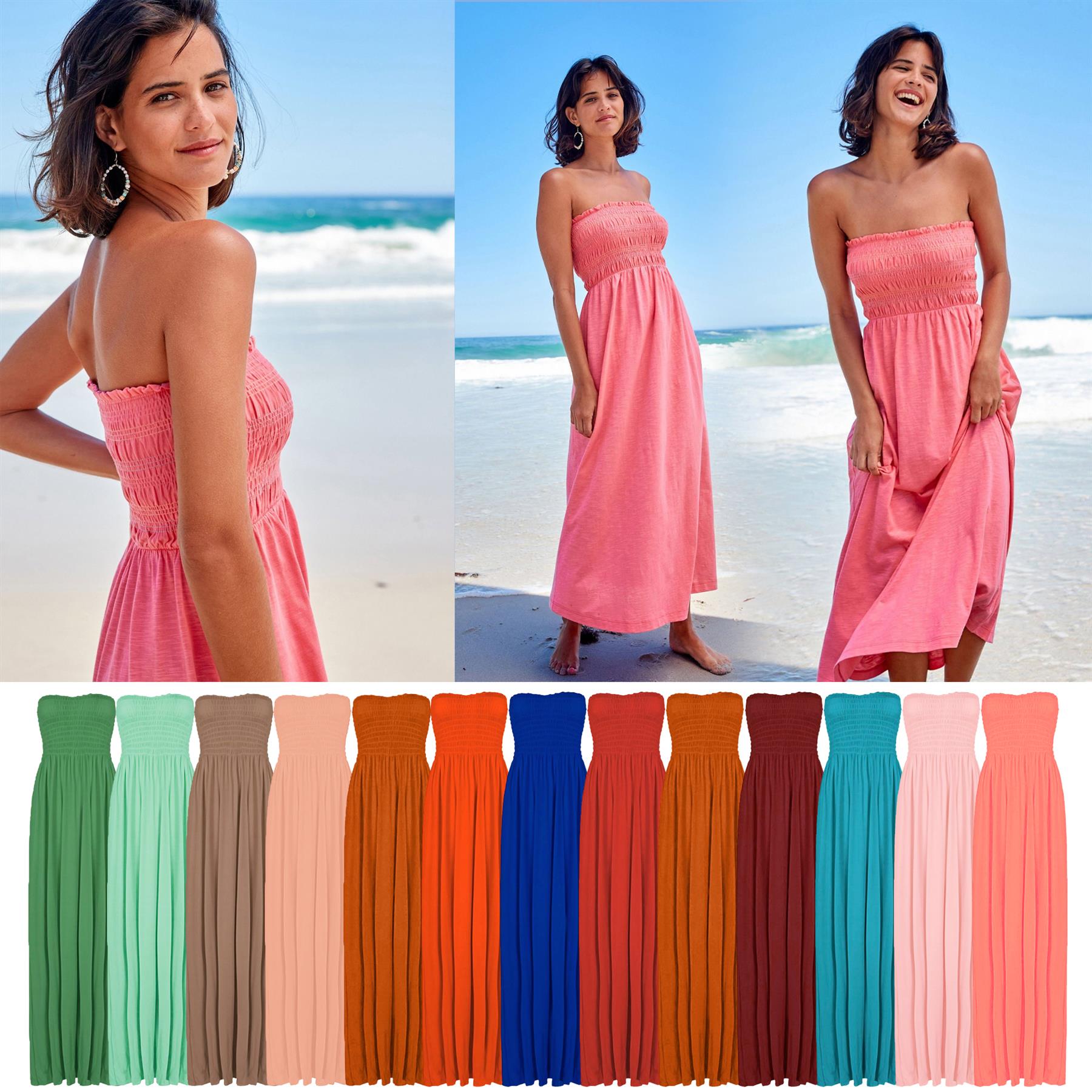 Plain Strapless Sheering Maxi Dress