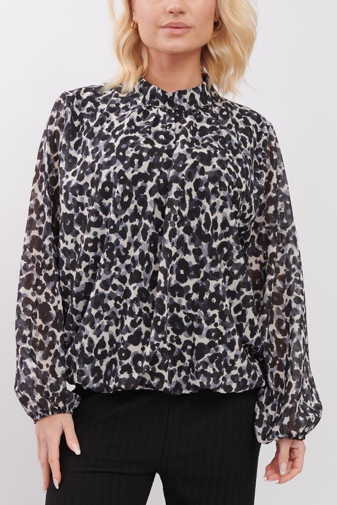 Leopard Print Balloon Sleeve Top