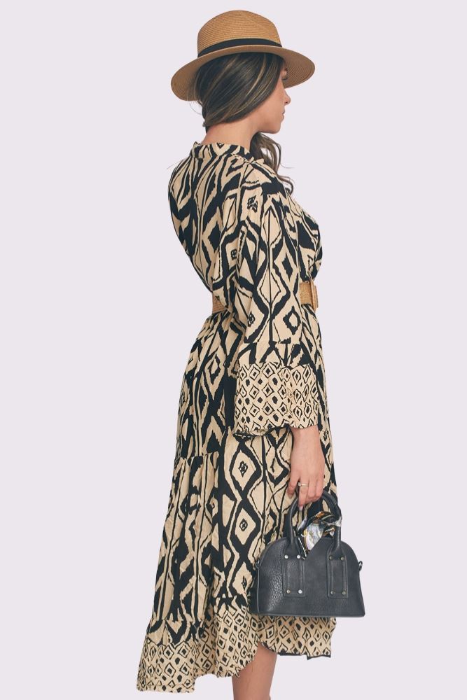 Geometric Print Button Up Oversized Dress