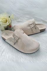 Suede Buckle Closed Toe Slipper