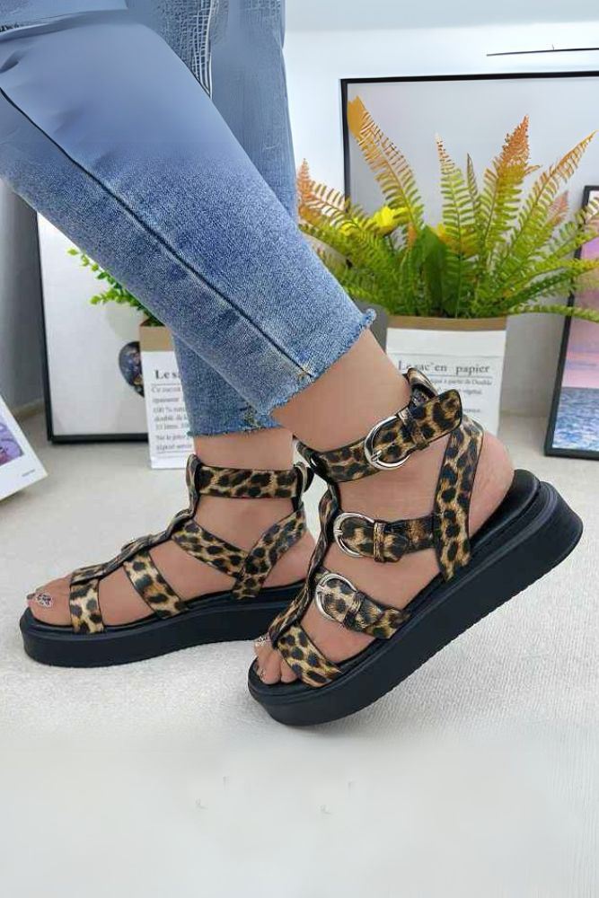 Leopard Pattern Side Buckles Sandal