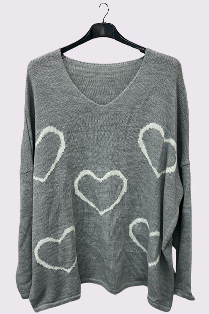 Heart Cluster Pattern Knitted Oversized Jumper