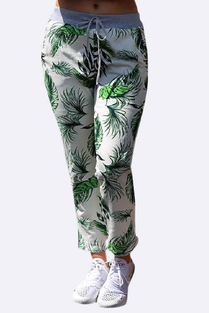 Tropical Print Pocket Drawstring Trouser