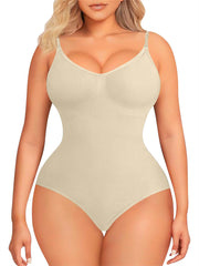 Plain Strappy Seamless Ribbed Nylon Bodysuit