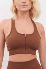 Plain Seamless Ribbed Front Zip Bra