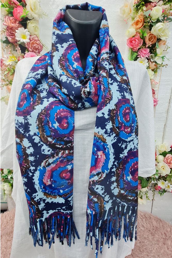 Tie Dye Swirl Print Soft Tassel Scarves