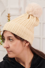 Stripe Pattern Pom Pom Knit Beanie Hat