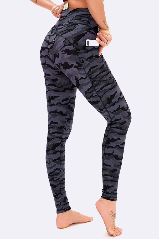 Violet Black Camouflage Print Gym Pocket Leggings