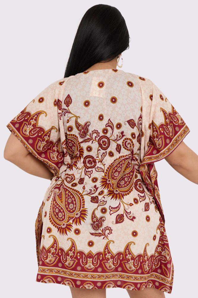 Paisley Print Drawstring Waist Kaftan