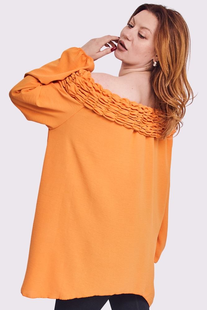 Plain Ruffle Neckline Oversized Top